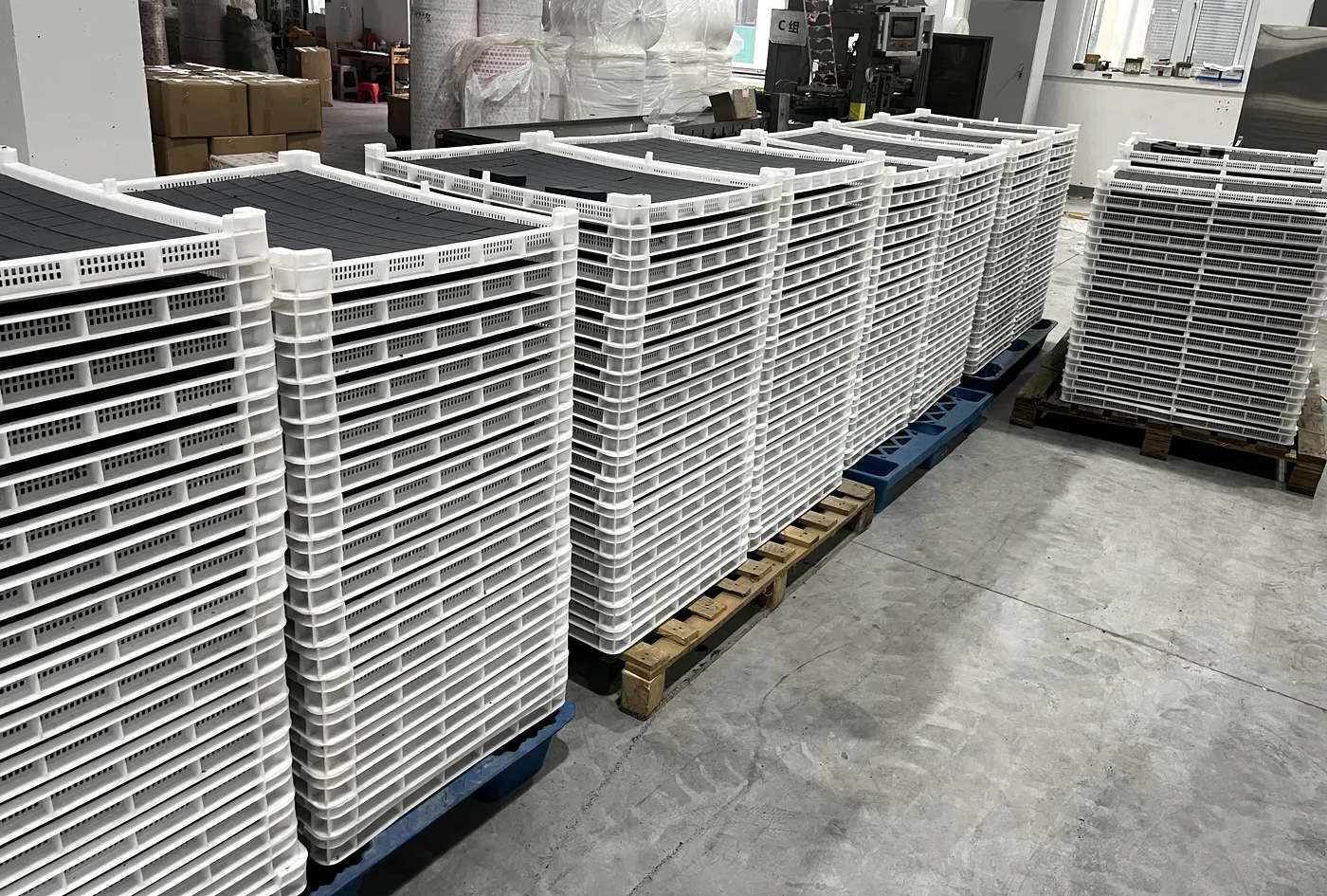Rows of soap drying racks